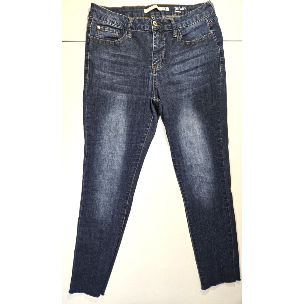 !it Womens Tiffany Denim Blue Skinny Ankle Jeans Raw Hem Size 10 Stretch